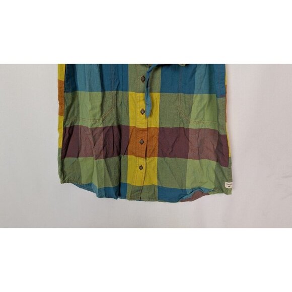 Toad & Co sz M Funday Tie Shirt Dress Organic Cotton Multicolor Checkered Plaid - Picture 7 of 14